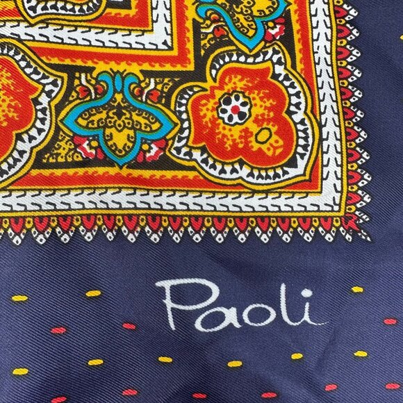 Vintage Scarf Blue Orange Teal Paoli Acetate Japan Retro Fashion Accessory - Picture 4 of 9